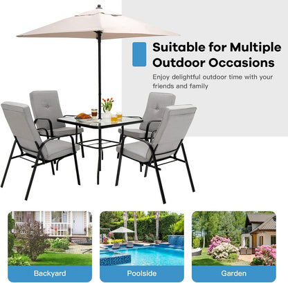 Giantex 35" Patio Table for 4 Persons, Metal Square Dining Table W/Tempered Glass Tabletop & Umbrella Hole (1 Patio Table)