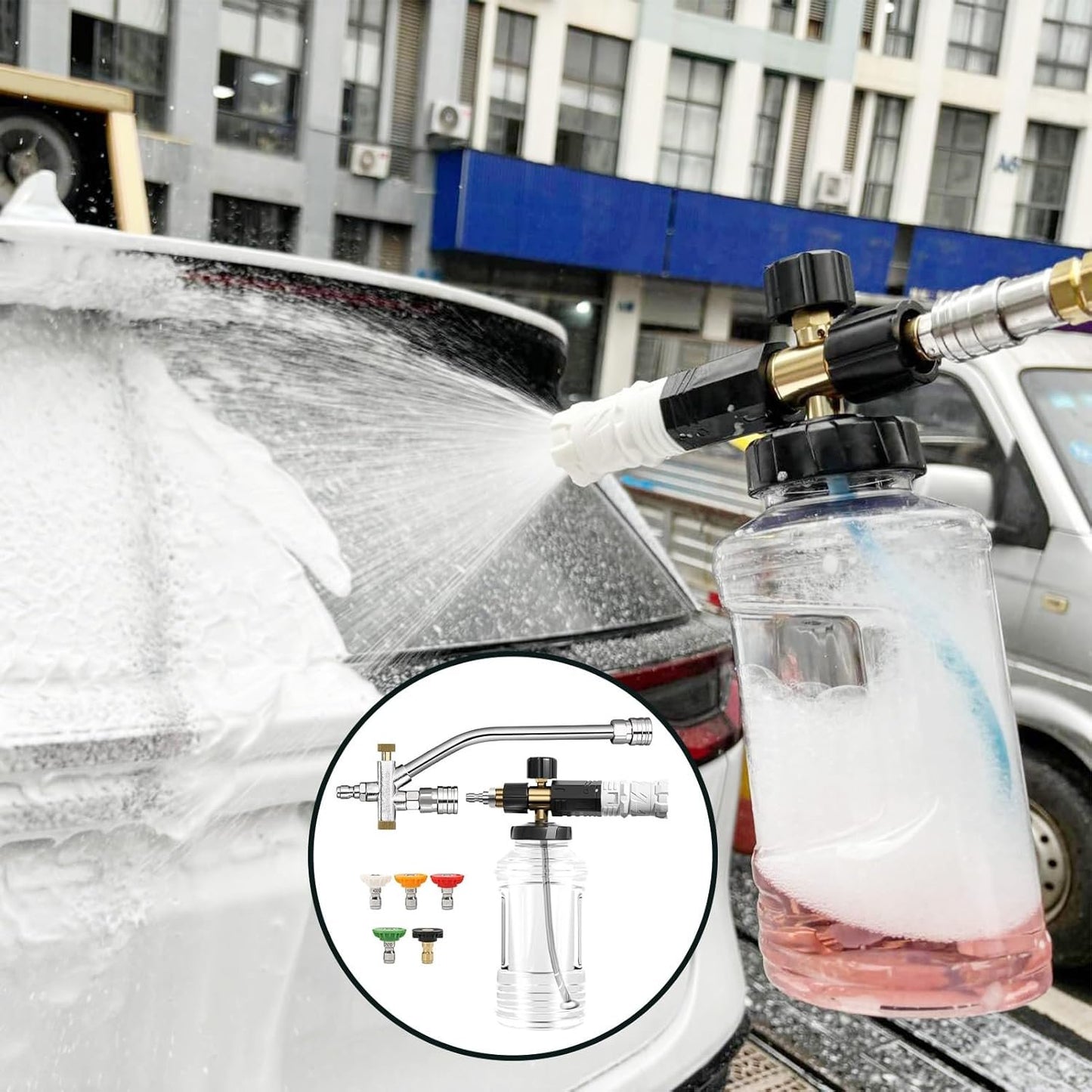 Car Wash Soap Sprayer, Spray Nozzle Pressure Attachment Kit, 19 x 15 cm/7.48 x 5.91 inches, Adjustable Mode Design, for Truck, Outdoor Lawn, House, Car Detailing, Tire Cleaning Use