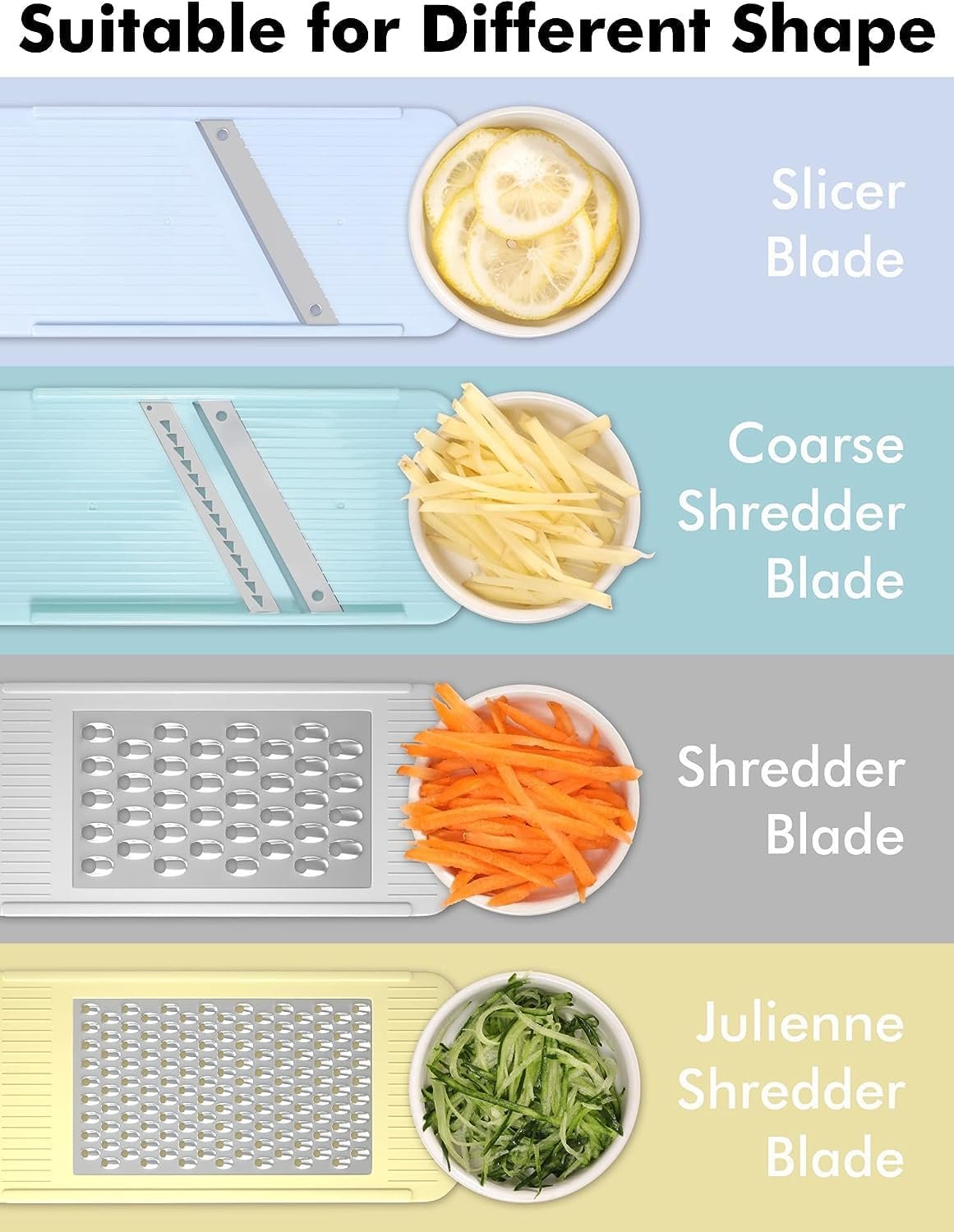 Geedel Mandoline Slicer for Kitchen, Potato Onion Slicer Vegetable Cutter, Cheese Grater Carrot Shredder Zucchini Julienner for Veggies, Cheese, Fruit, Salad