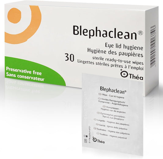 BlephaClean Lid Wipes - Gentle, Sterile Ready-to-Use for Daily Lid Care, Ideal for those diagnosed with Dry Eye, including MGD & Blepharitis and Infants, Sterile & Individually Wrapped - 30 Wipes