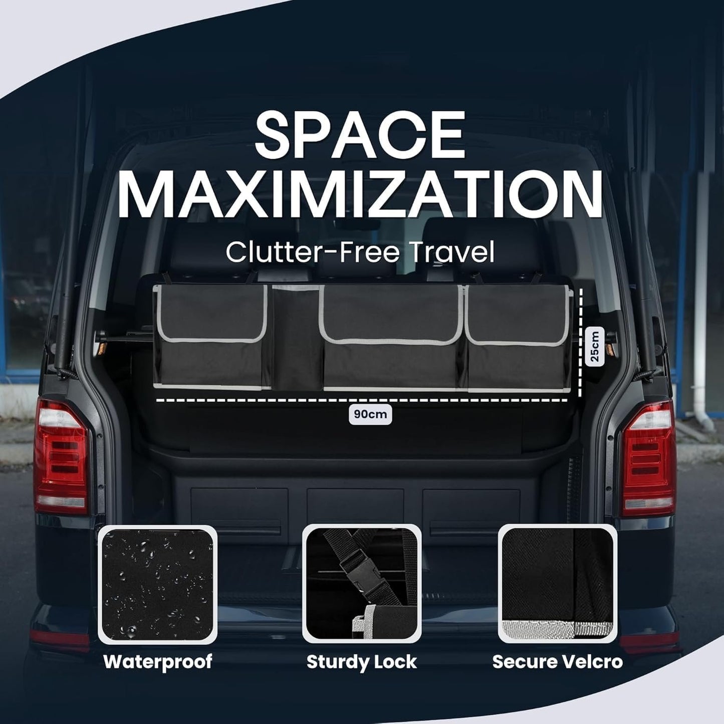 HENWUBEI Backseat Trunk Organizer - Car Hanging Organizer Foldable Seat Back Cargo Storage Space Saving Bag with Adjustable Straps Large Pockets Durable Cover for SUV Van MPV Most Vehicles Black