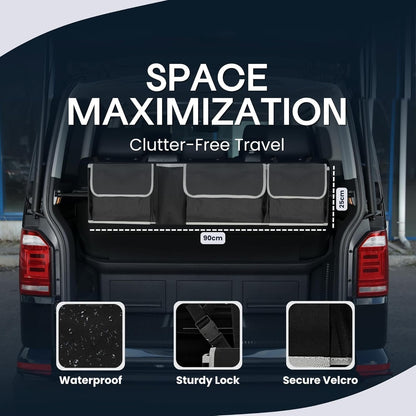 HENWUBEI Backseat Trunk Organizer - Car Hanging Organizer Foldable Seat Back Cargo Storage Space Saving Bag with Adjustable Straps Large Pockets Durable Cover for SUV Van MPV Most Vehicles Black