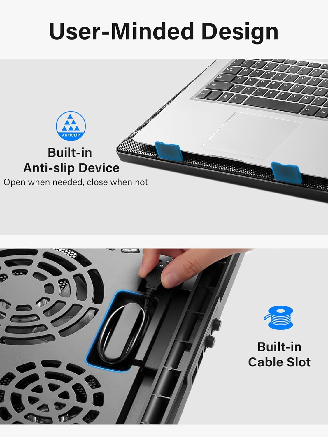 Kootek Laptop Cooling Pad 12-17 Cooler Pad Chill Mat 5 Quiet Fans LED Lights and 2 USB 2.0 Ports Adjustable Mounts Laptop Stand Height Angle