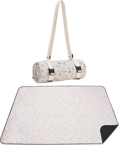 WILLOW WEAVE Picnic Blankets Washable Polyester Camping Blankets Emergency Backpack Accessories with Waterproof Backing and Shoulder Strap, 57"x79"