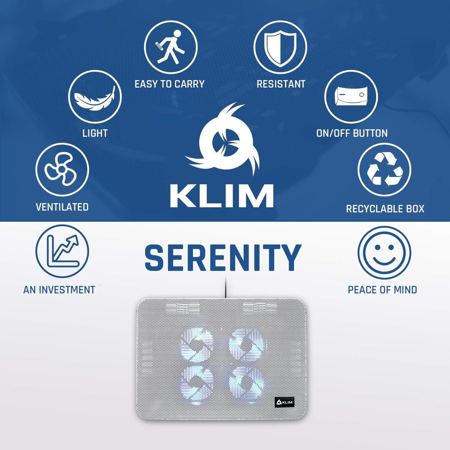KLIM Serenity + Laptop Cooling Pad for Laptop + 11 to 15.6 inches + Perfect for Small and Medium Laptops + Stable and Sturdy Metal Grid + Silent Laptop Cooling Stand + White
