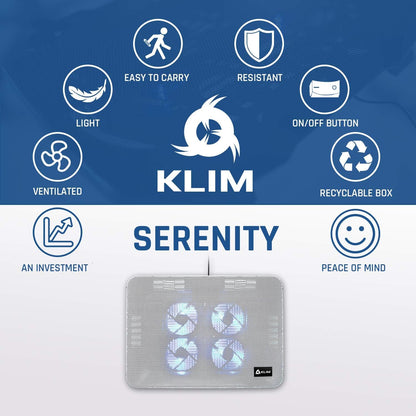 KLIM Serenity + Laptop Cooling Pad for Laptop + 11 to 15.6 inches + Perfect for Small and Medium Laptops + Stable and Sturdy Metal Grid + Silent Laptop Cooling Stand + White