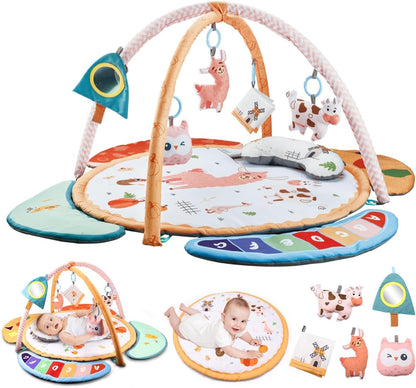 REMOKING Play Mat for Infant, Baby Play Gym for Tummy Time,Early Sensory Toys with Soft Rattles and Mirror, Newborn Toy for Baby Boy Girl 0-6-12-18 Months