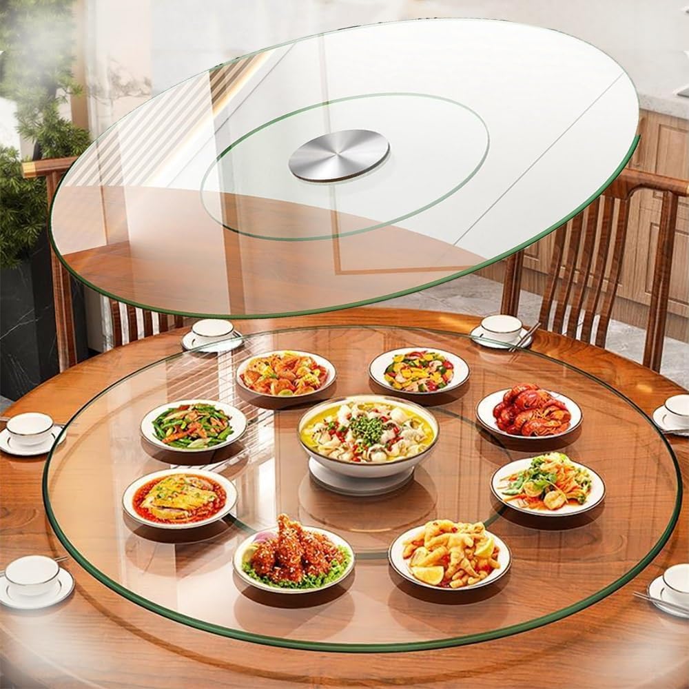 Tempered Glass Lazy Susan Turntable Dining Table Turntable Large Tabletop Serving Plate 24in/31in/36in/40in Rotating Tray 360° Swivel Display Serving Tray(60cm (24inch))