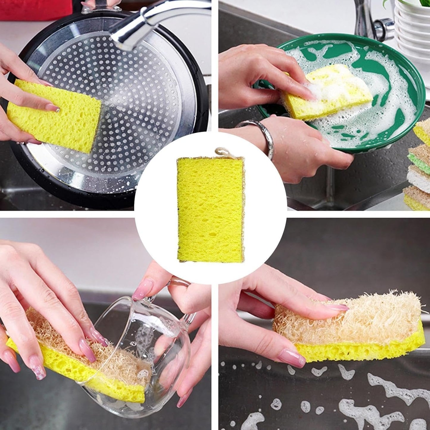 Natural Eco Dishwasher Sponges - Non-Scratch Scrub Sponge | Washing Up Sponges Scrubs | Friendly Sponges For Dishes | Kitchen Scrubbing Sponges | Multipurpose Cleaning Sponge | Reusable Kitchen Sponge