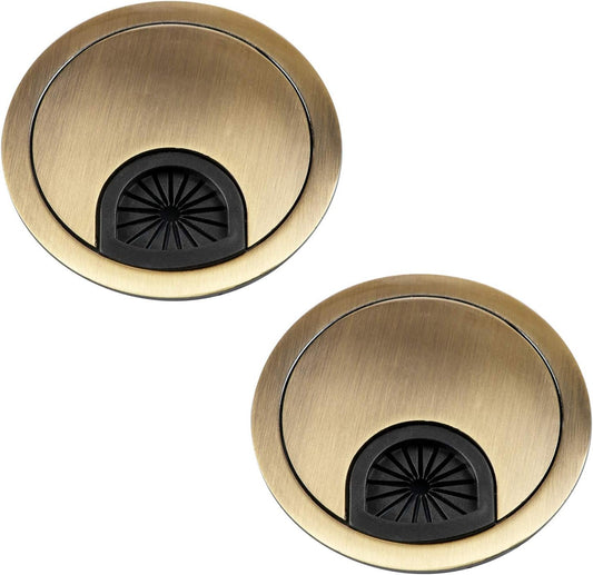 aoozleny Desk Grommet for Wire Organizer,PC Computer Desk Plastic Grommet Cord, Tidy Cable Hole Cover Organizers,2 Pack (60mm, Gold)