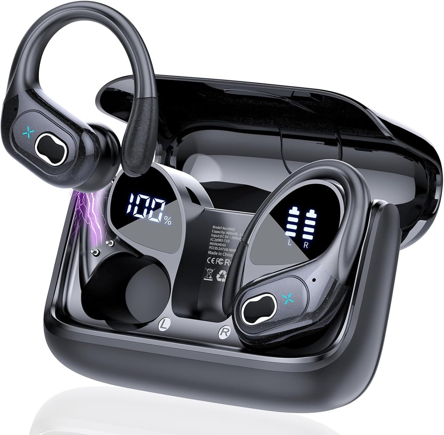 STECEi Wireless Earbuds 75hrs Bluetooth 5.4 Headphone Sport, Bluetooth Earbuds HiFi Stereo Over Ear Bud with Earhooks, ENC Noise Cancelling Mic, IP7 Waterproof Wireless Earphone for Workout/Running