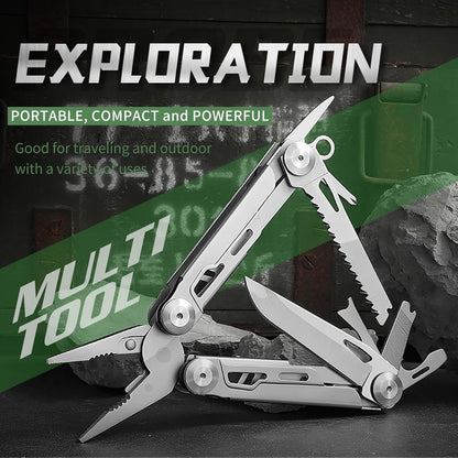 ETANPE 12-in-1 Multitool Pocket Knife, 420 Stainless Steel, Foldable Design with Pliers, Wire Cutters, Saw Blade, Scissors, Screwdrivers, Bottle Opener, Back Clip, Nylon Sheath