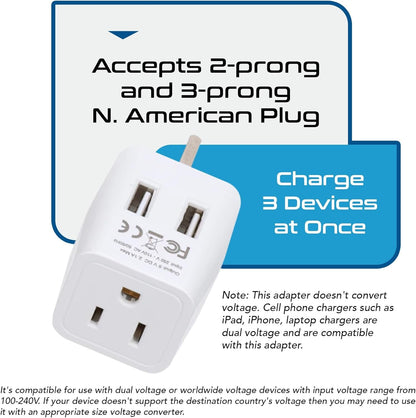 Ceptics UK, Hong Kong, CTU-7-2PK Ireland Travel Adapter Plug with Dual USB - Type G - London - USA Input - Light Weight - Perfect for Cell Phones, Chargers, Cameras and More - 2 Pack