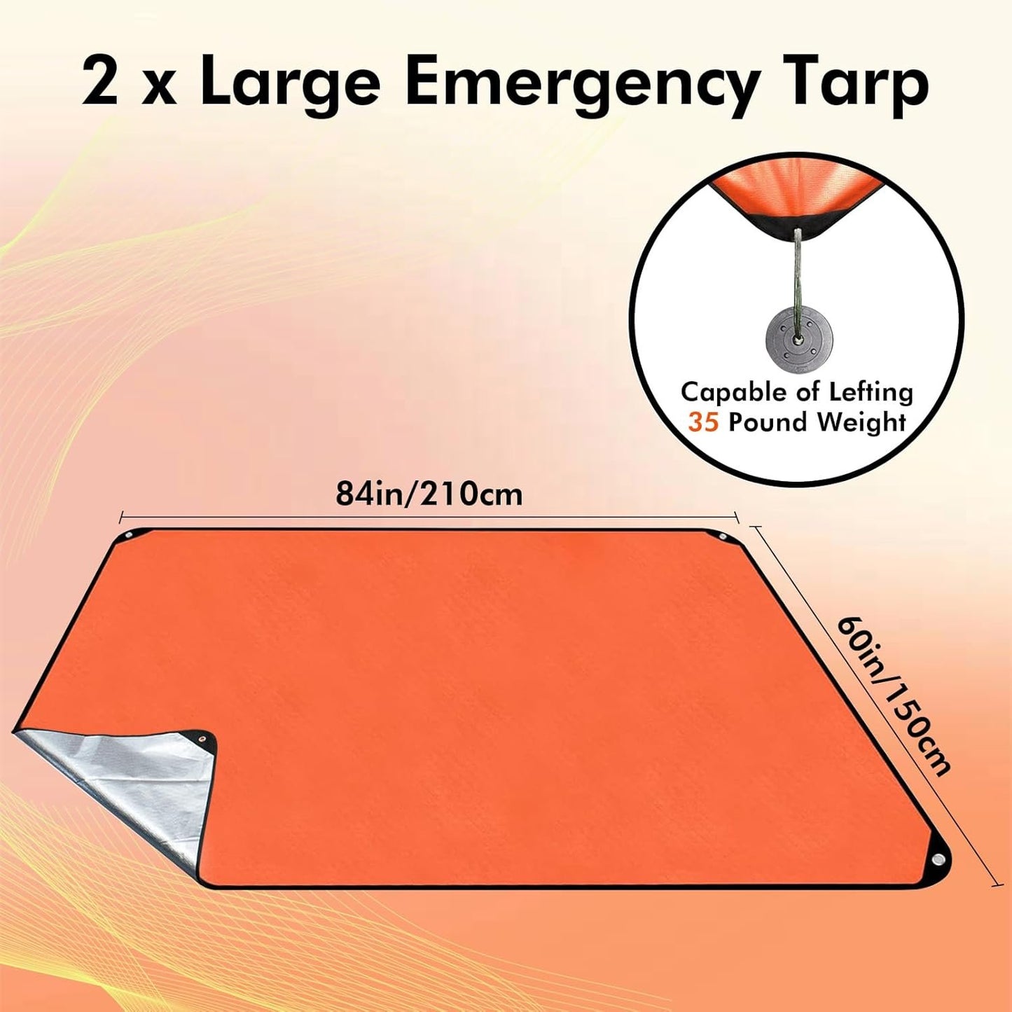 LeadCon 2 Pack Upgrade Survival Blanket – Insulated Thermal Reflective Tarp - 60" x 82". All-Weather, Reusable Emergency Blanket for Car or Camping, Orange