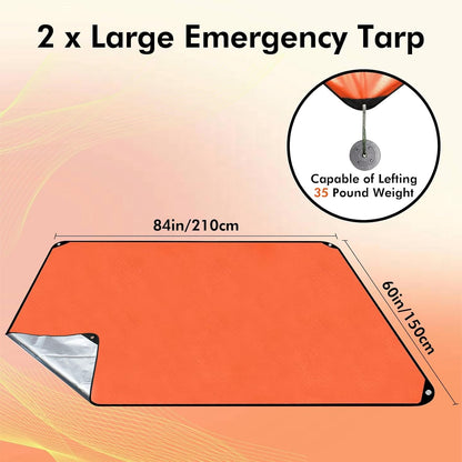 LeadCon 2 Pack Upgrade Survival Blanket – Insulated Thermal Reflective Tarp - 60" x 82". All-Weather, Reusable Emergency Blanket for Car or Camping, Orange