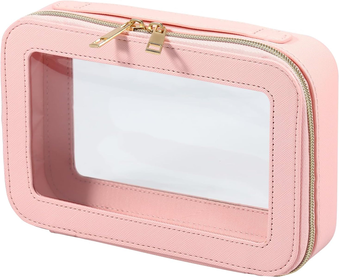 Clear Makeup Bags, Large Capacity Transparent Cosmetic Bags, Waterproof Toiletry Travel Bag, Stylish Makeup Pouch with Double Zippers for Travel Bathroom Men Women Vocation (Pink)