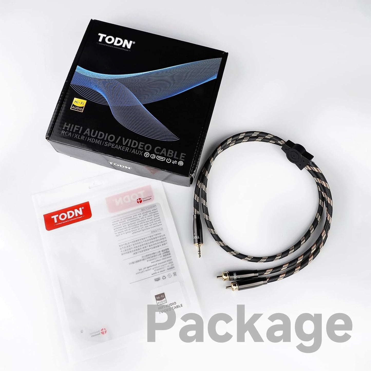 TODN Audiophile OCC Audio Cable 3.5mm Male to 2RCA Male Audio Auxiliary Stereo Y Splitter Adapter Cable(3.2ft/1M,Nylon)