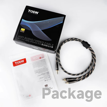 TODN Audiophile OCC Audio Cable 3.5mm Male to 2RCA Male Audio Auxiliary Stereo Y Splitter Adapter Cable(3.2ft/1M,Nylon)