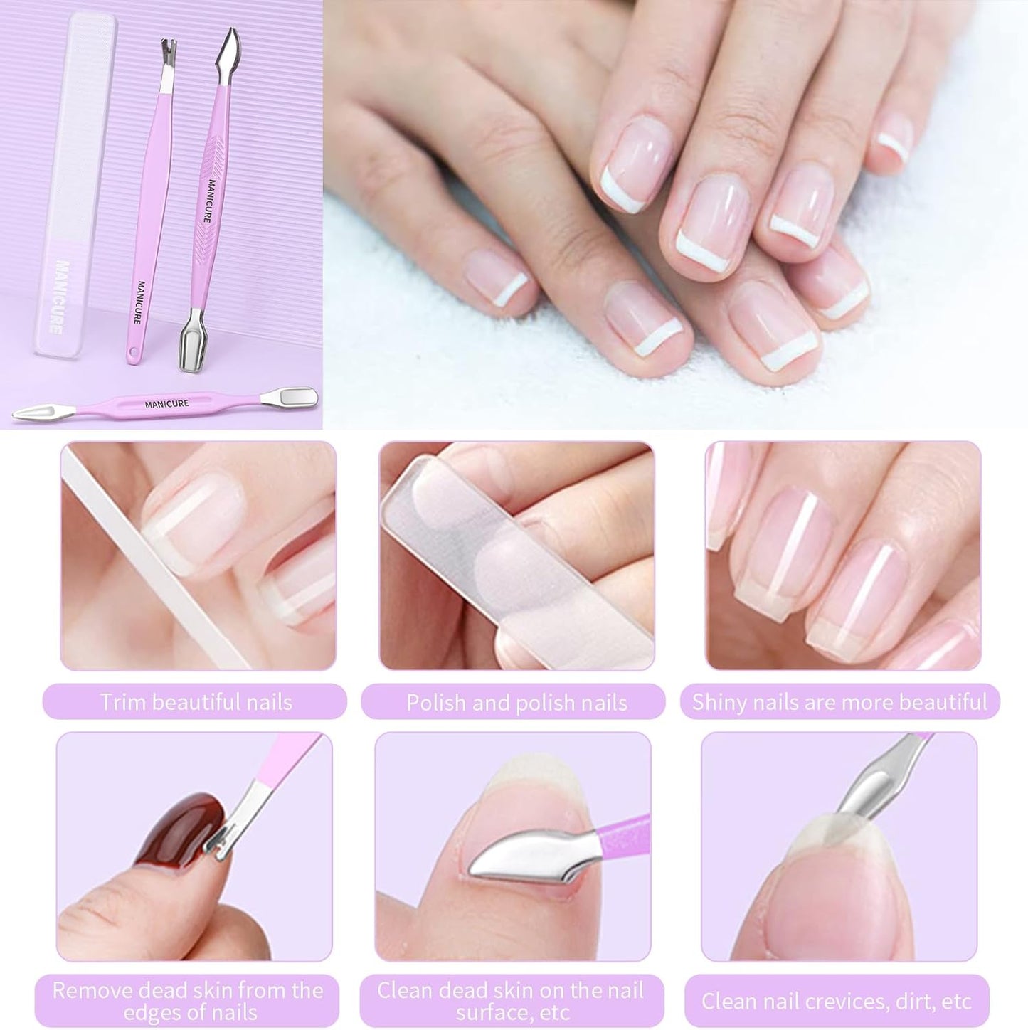 13-In-1 Nail Kit, Manicure Set with Tweezers/Nail File/Nail Clippers/Cuticle Trimmer/Facial Care Tools, Professional Manicure & Pedicure Set, Travel Portable Nail Cutter Set for Men Women (Purple)