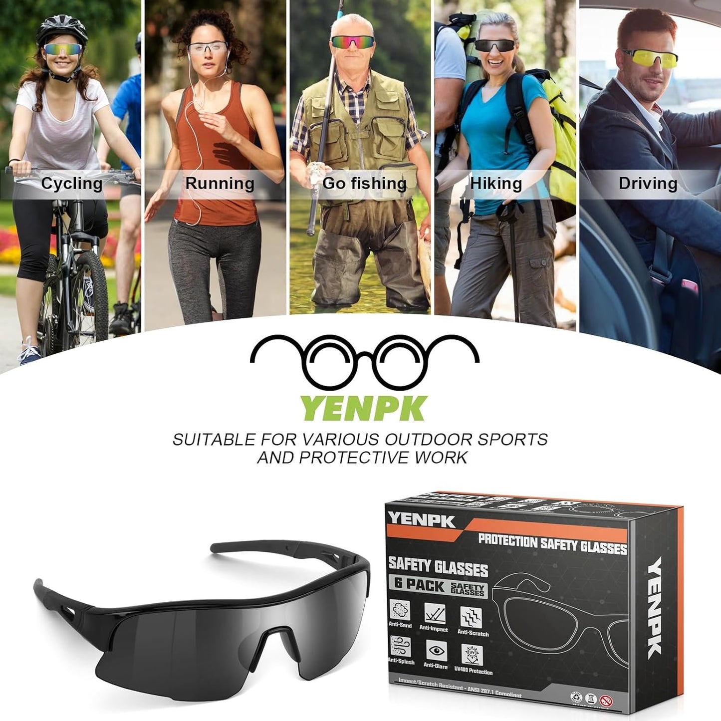 YENPK Safety Glasses for Men Women, ANSI Z87.1 Safety Glasses with UV Protection, Impact Resistant Tinted Safety Sunglasses