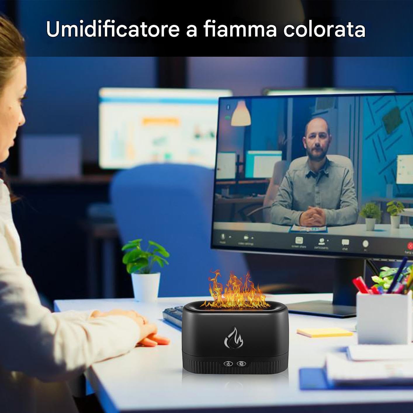 Colorful Flame Diffuser, Aromatherapy Fireplace-Inspired Scented Humidifier, Silent Mist Maker for Home, Bedroom, Offices Relaxation, 6.89x3.11x4.21 inches, White, Black