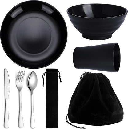Kyraton Camping Utensils, Mess Kit for Travel, Picnic, Outdoor - Gear Includes Knife, Spoon, Fork Cutlery Set, Cup, Bowl, Plate - Essentials for 1