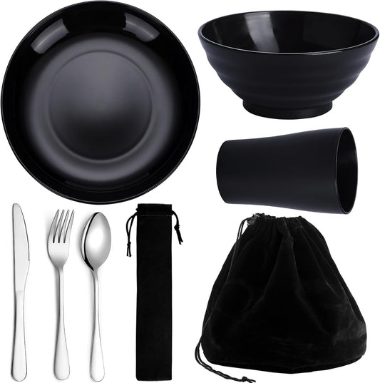 Kyraton Camping Utensils, Mess Kit for Travel, Picnic, Outdoor - Gear Includes Knife, Spoon, Fork Cutlery Set, Cup, Bowl, Plate - Essentials for 1