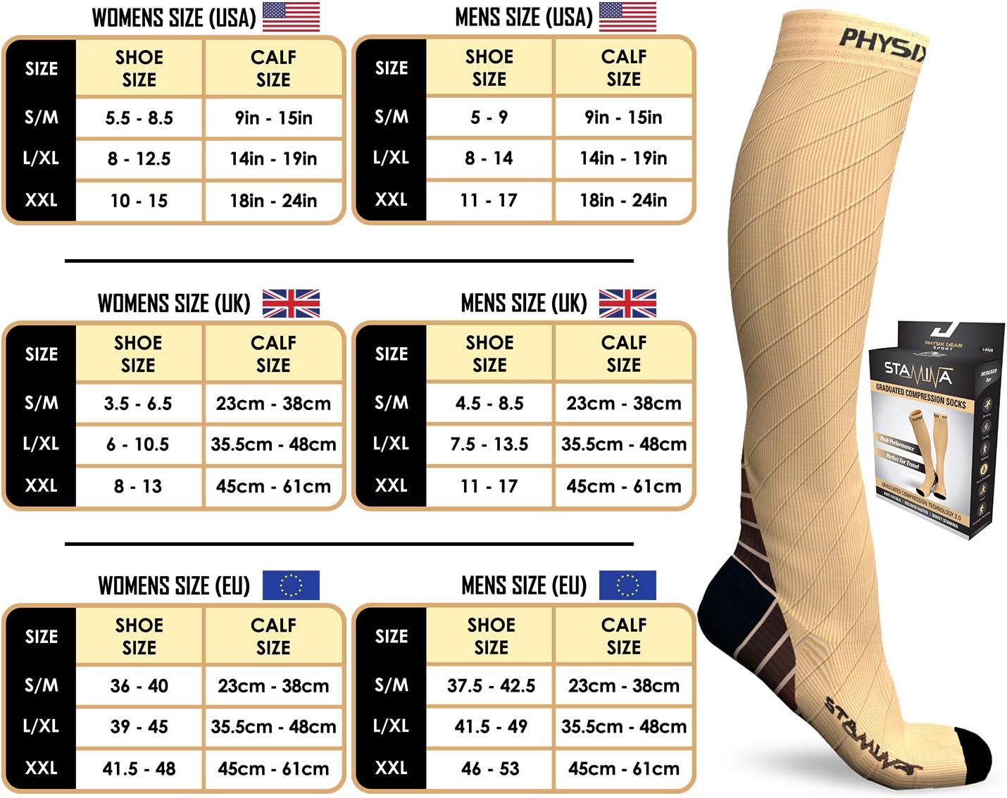 Physix Gear Compression Socks 20-30 mmHg - Men & Women - Running, Nurses, Shin Splints, Flight, Travel (-)