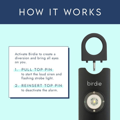 She’s Birdie––The Original Personal Safety Alarm for Women by Women––130dB Siren, Flashing Strobe Light, Solid Brass Key Chain and Key Ring in 5 Pop Colors. (Charcoal)