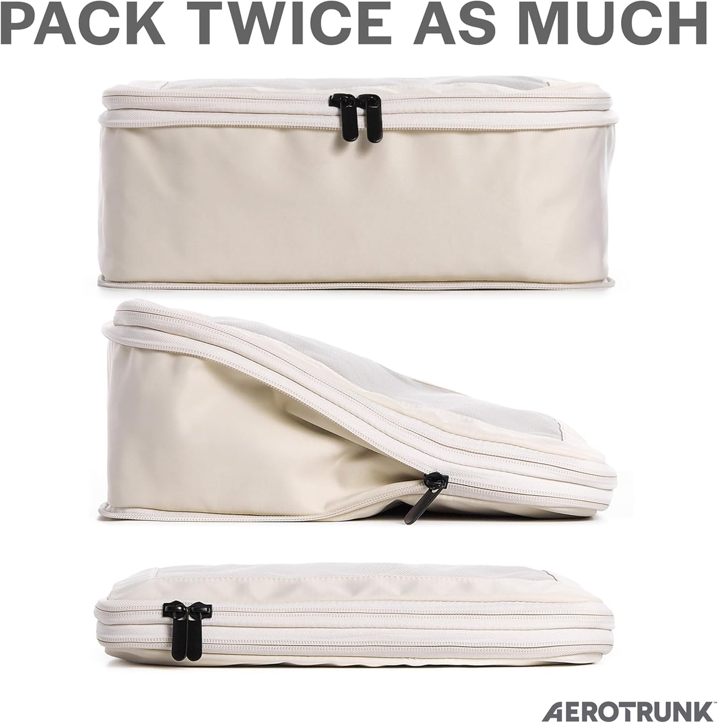 Aerotrunk Travel Cubes Compression Luggage Organizer Double Zipper Suitcase Storage Cubes (Pack of 6, Beige)
