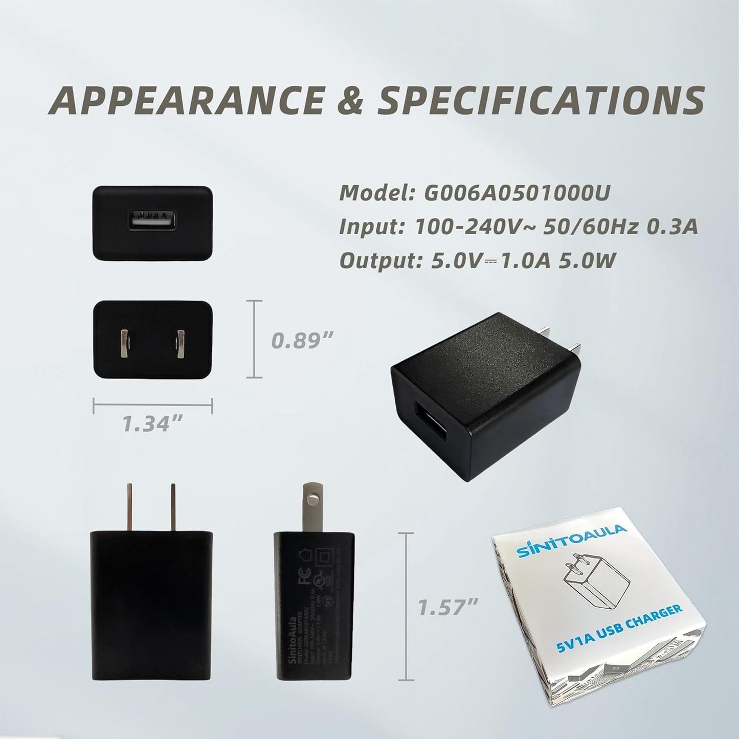SinitoAula 5V1A USB Charger Block for Wall Outlet (UL Certified, Black, 2pcs), 5W Power Adapter Plug for Cell Phones, Tablets, Earphones, Power Banks, Smart Wearables, Toys and More Electronic Gadgets