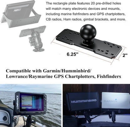 BRCOVAN Aluminum Alloy Marine Electronic Plate with 1.5'' TPU Ball for RAM Mounts C Size Double Socket Arm for Garmin/Humminbird/Lowrance GPS Chartplotters, Fishfinders and Marine Electronic Mount