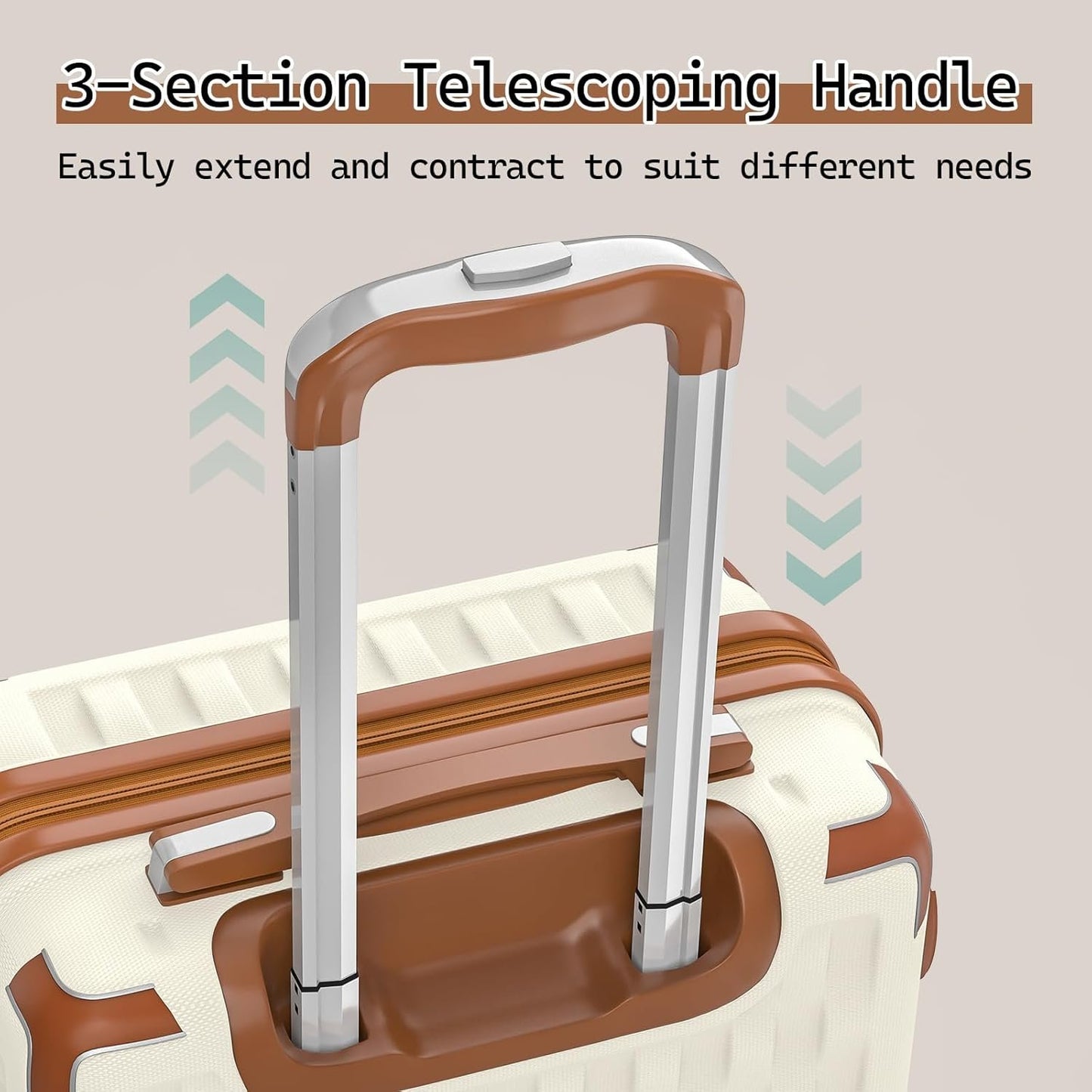 Melalenia Luggage Set 4 Piece Carry On, ABS Hardside Suitcase with TSA Lock and Spinner Wheels,Beige Brown(20 inch)