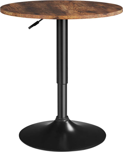 Yaheetech Round Pub Table Height Adjustable with 360 Swivel MDF Tabletop for Dining Bistro Cafe Home Bar, Rustic Brown