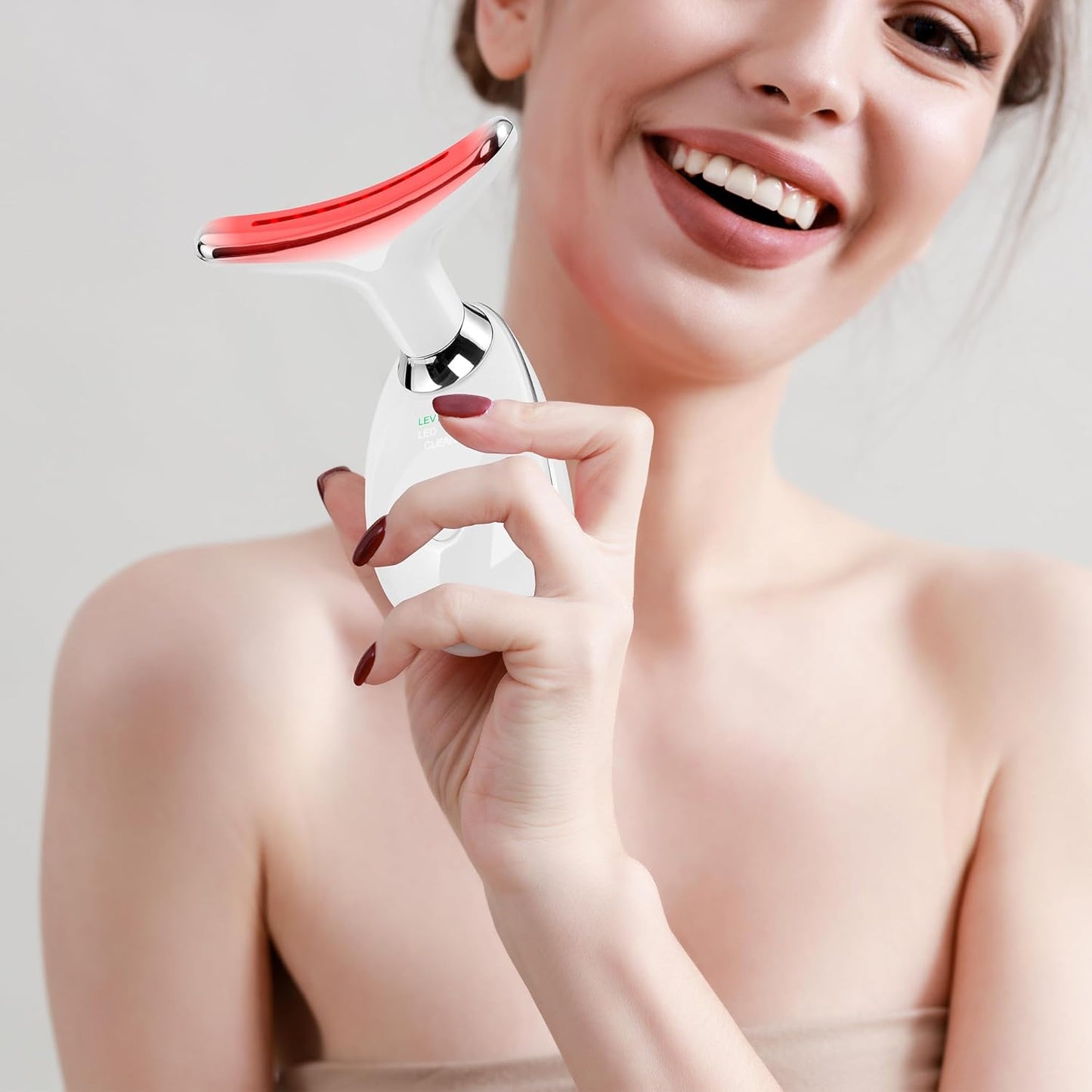 Anti 𝖶rinkles Facial Massager for Face and Neck, Face 𝖲 culpting Tool with 7 Color, Red-Light-Therapy-for-Face and Neck, at-Home Face Tool for Skin Care (White)