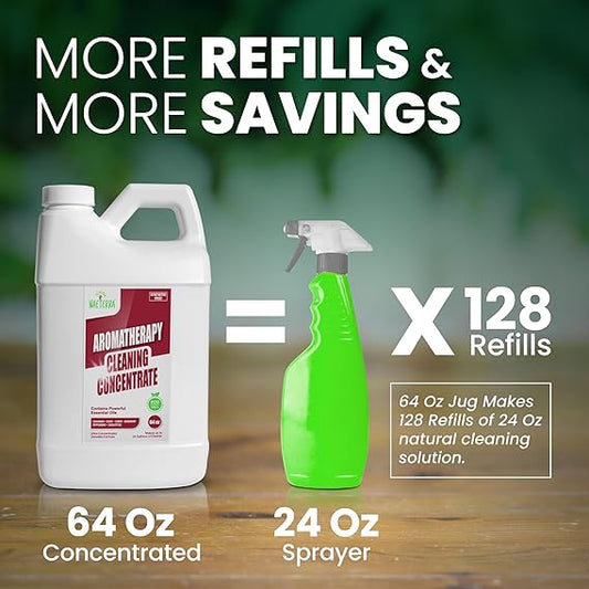 Naeterra Aromatherapy Cleaning Concentrate 64 oz makes 24 Gallons of Natural, Eco-Friendly Multi-Surface Cleaner loaded with Essential Oils – Non-Toxic, Synthetic Free Powerful & Refreshing Clean