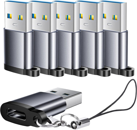 BaseNew USB to USB C Adapter 6 Pack,USB A to USB C Adapter,USB 3.0 Male to USBC Female,USBA to USBC Cable Converter for iPhone,MacBook,Samsung Galaxy,Grey