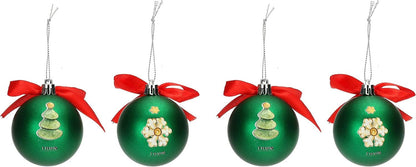 THUN - Christmas 2022 - Set of 4 Decorated Christmas Tree Baubles in Green Version - Christmas Gift Idea 2022 - PS; 100% Polyester - Diameter 6 cm