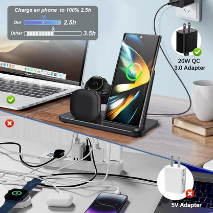 3 in 1 Wireless Charger, Fast Wireless Charging Station Stand for Samsung Galaxy S25/S24/S23/S22/S21/S20/S10,Note20/10/9, Galaxy Buds Pro/Live, Galaxy Watch7/6/5 Pro/5/4/3/Active 2