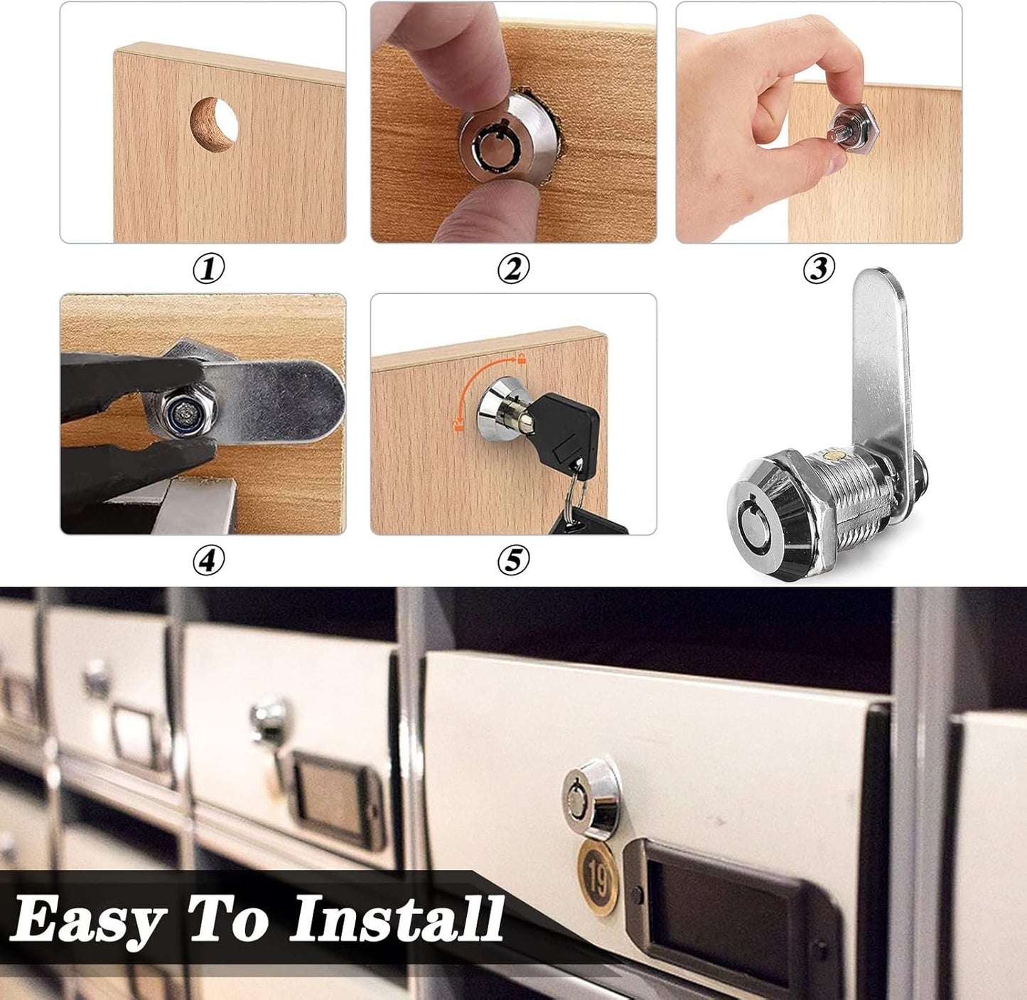 Cam Lock, 20mm Keyed Alike Zinc Alloy Cabinet Replacement Cabinet Locks with Keys for Security Files Toolbox Drawers Mailbox, 2 Pack