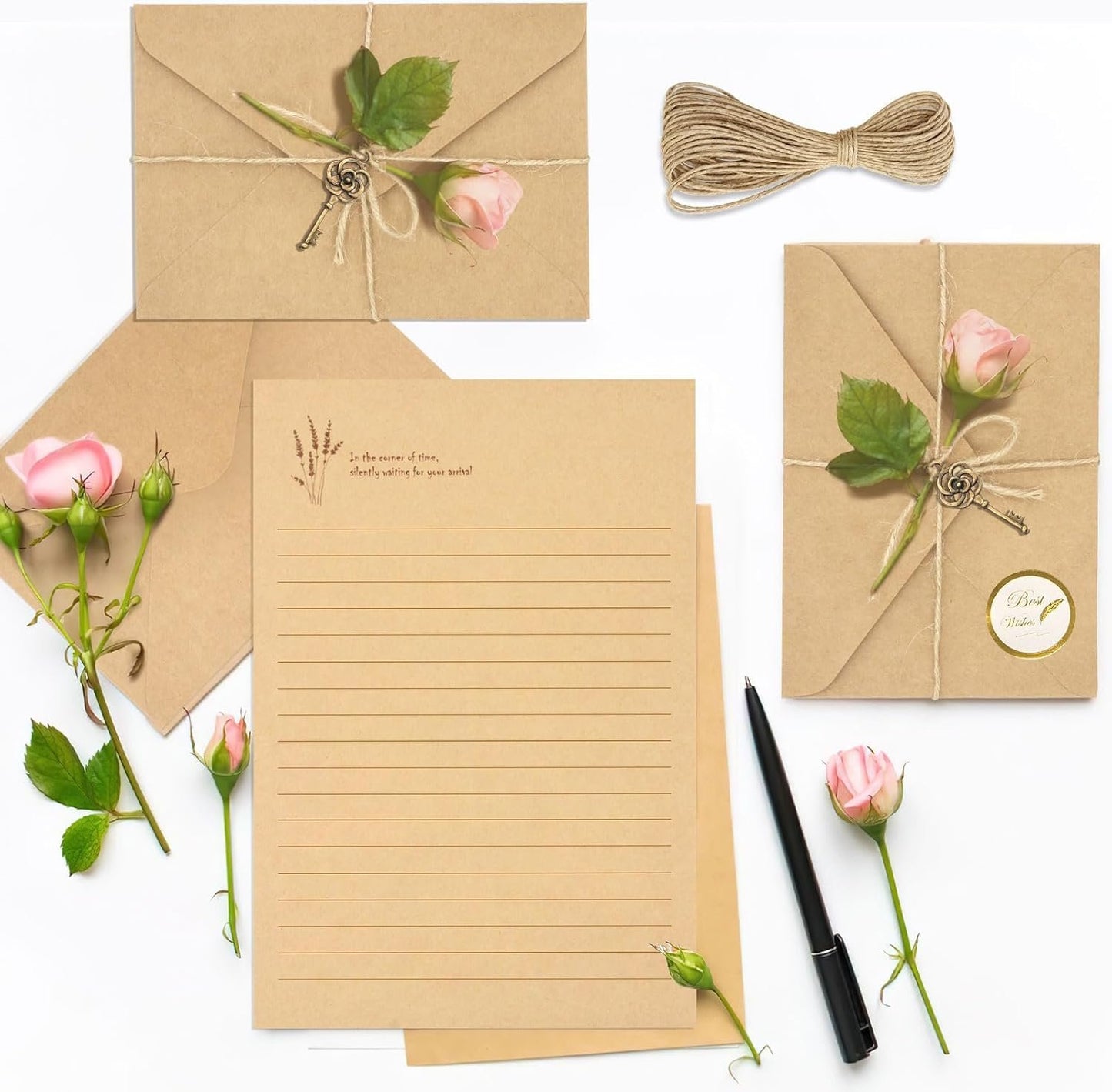 KSIWRE 72 PCS Vintage Stationery Set,24 Stationery Writing Papers with 12 Matching Envelopes,Old Looking Stationary Kit for Writing Letters and Invitations