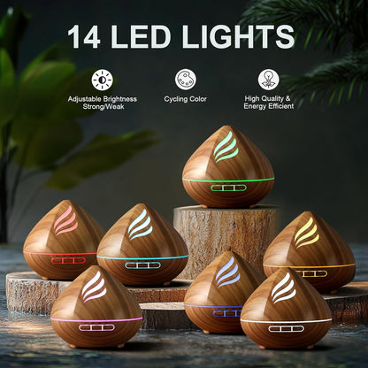 Essential Oil Diffuser, 500ML Aroma Diffuser with Remote Control Air Fragrance Aromatherapy Diffuser for Office Home Bedroom Mist Humidifier with 14 Colors LED Lights and Auto-Off Switch