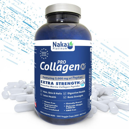Naka Pro Marine Collagen 380 Capsules -2000 mg of Collagen Peptides Protein Supplement to Support Joints, Hair, Skin and Nails- Made in Canada