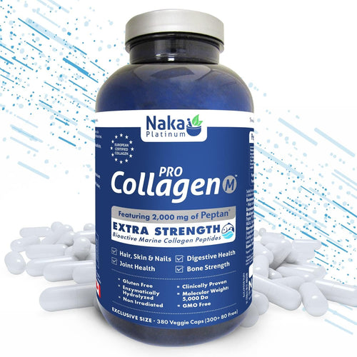 Naka Pro Marine Collagen 380 Capsules -2000 mg of Collagen Peptides Protein Supplement to Support Joints, Hair, Skin and Nails- Made in Canada