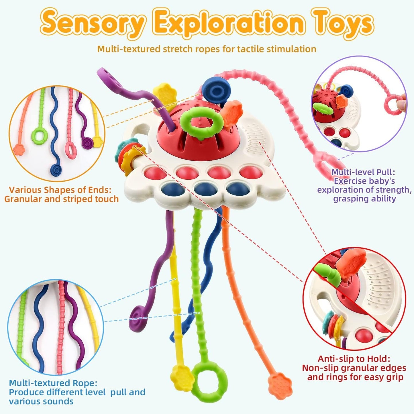 Sensory Montessori Toys for Baby 18 Months, Toddler Travel Toys for 2 Year Old Boy Girl Birthday Gifts, Soft Pull String Fidget Educational Learning Bath Toys for 18 Months Infant Newborn