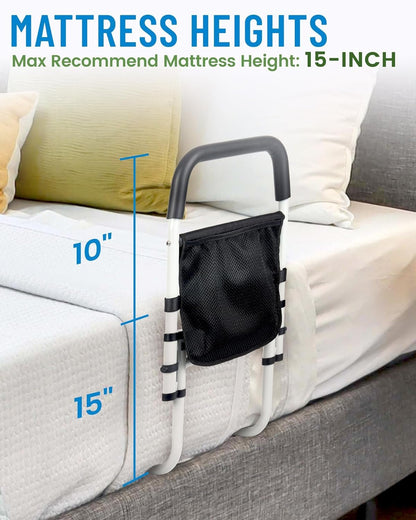 STABASE Bed Rail for Elderly Adults, Adjustable Safety Assist Rail with Storage Pocket, Sturdy Design Supports up to 136 kg, Fits Single, Double, Queen & King Beds, Tool-Free Installation
