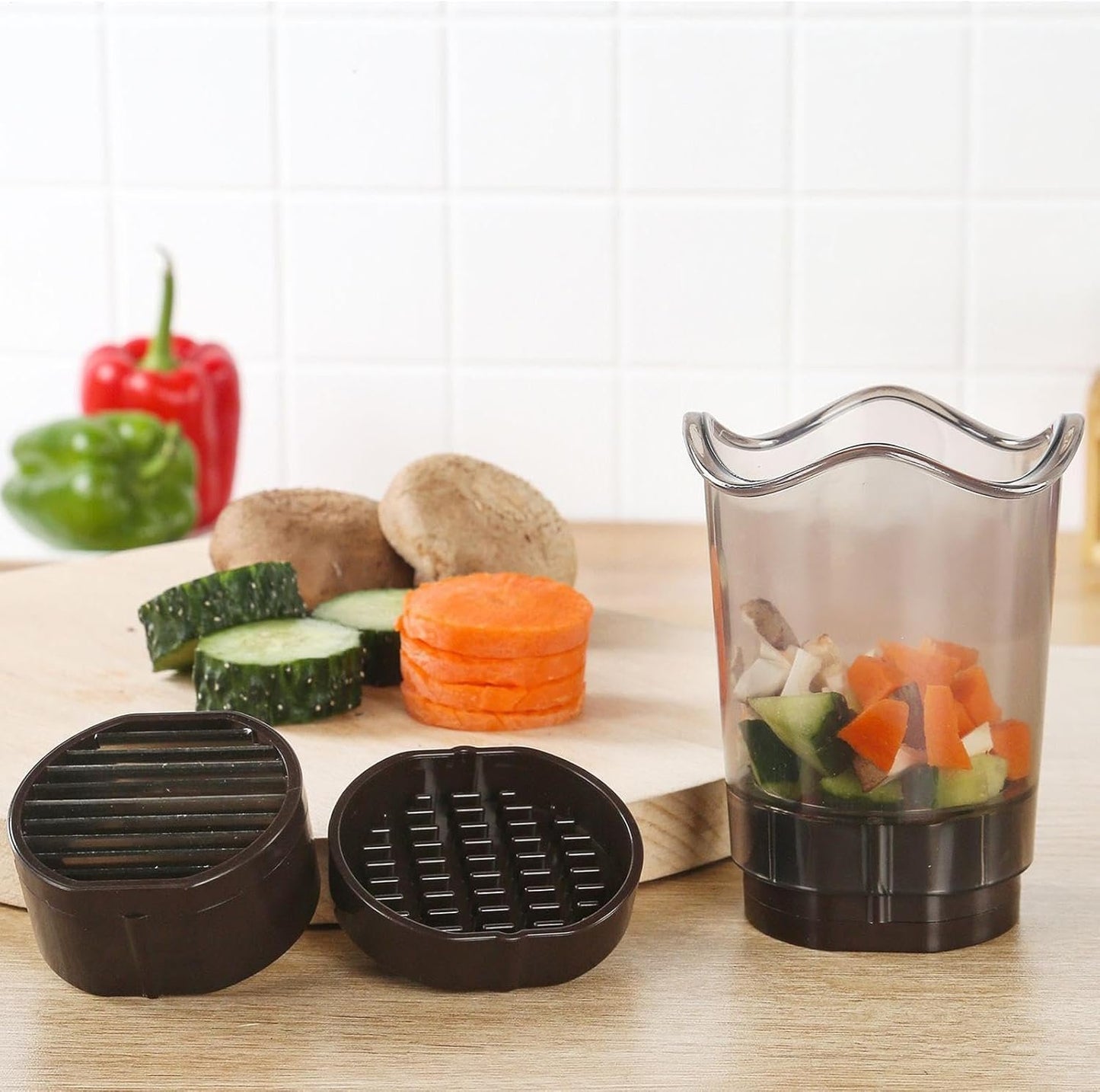 Cup Slicer – Stainless Steel Fruit & Vegetable Cutter, Quick Salad Maker | Banana, Strawberry, Egg Slicer, Kitchen Gadget, Portable Food Prep Tool, Easy Clean, Push Plate Included