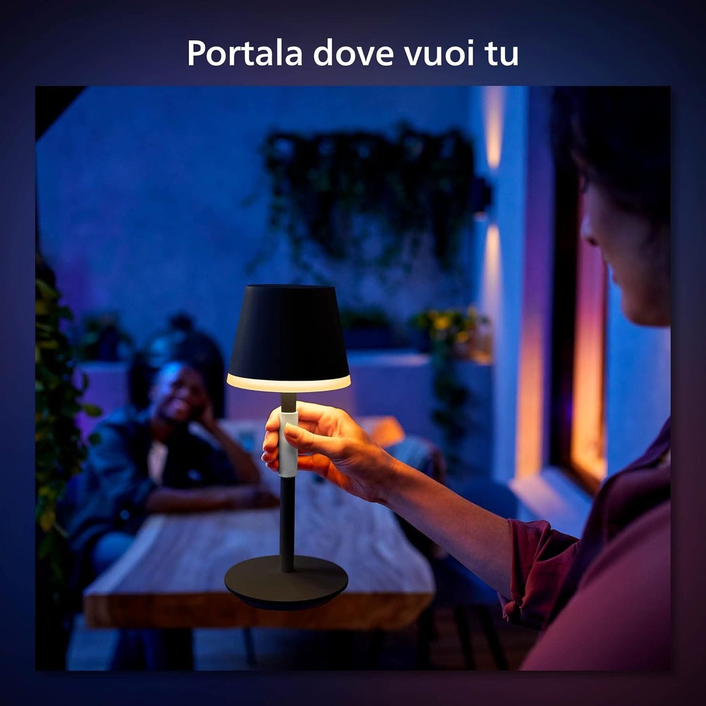 Philips Hue Go Smart Portable Table Lamp [Downlight - Black] White & Colour Ambiance LED with Bluetooth. for Home Indoor Lighting, Bedroom, Livingroom, Diningroom, Office. Compatible with Alexa
