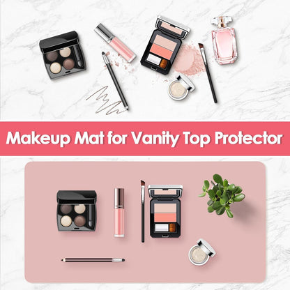 Makeup Mat for Vanity to Protect Desk Top, Dual-Sided Makeup Mat, Easy to Clean Desk Pad - Waterproof and Oilproof Vanity Accessories, 23.6 x 11.8 in (Pink and Silver)