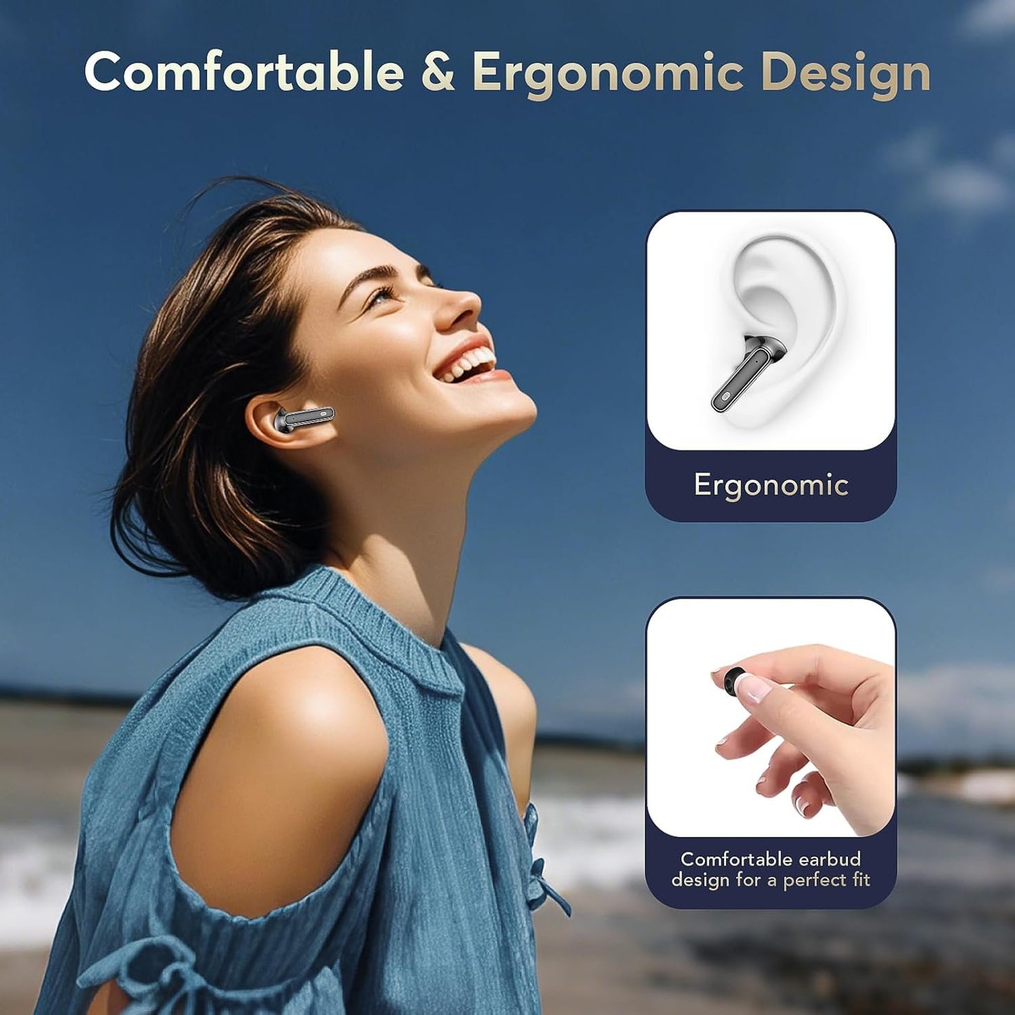 Wireless Earbuds, Bluetooth 5.4 Headphones HiFi Stereo with 4 HD Mics, 2025 Active Noise Cancelling Earbuds, 36H Playtime and LED Display in Ear Earphones, IP7 Waterproof Wireless Headphones, Black